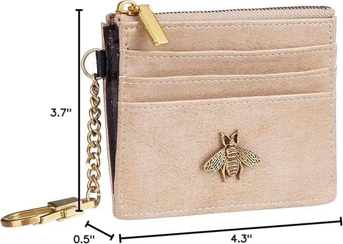 SEAVILIA Card Holder Keychain Wallet for Women with ID Window RFID Coin Purse Bee Gifts Slim Minimalist Small Wallet