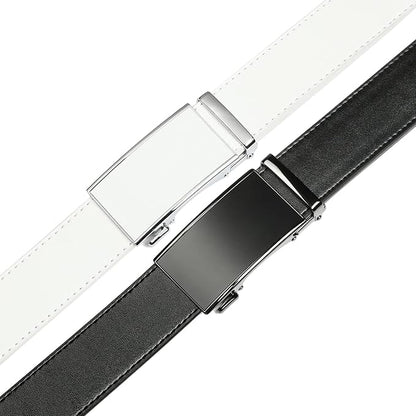 2 Pack Ratchet Belt 1 3/8", Mens leather Dress Belt in Gift Set Size 28"-62" Adjustable waist Trim to Fit