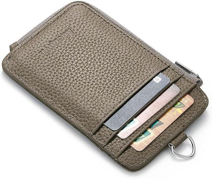 Badge Holder – Genuine Leather ID Badge Holder with Zipper Pocket and Nylon Lanyard – Perfect for Badges, Cards, and More