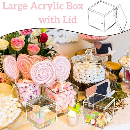 Acrylic Box Clear Display Boxes with Lids 4.73x4.73x4.73Inch Plastic Square Containers, Decorative Boxes Large Acrylic Storage Boxes for Collectibles,Wedding, Valentine's Day Party, Treats, Jewelry
