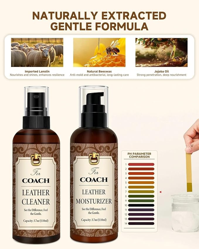 Leather Cleaner & Moisturizer Set for Coach, Cleaning and Maintenance Set for Coach, Powerful Stain Removal, Gentle Care, Suitable for Handbags/Wallets and Other Luxury Brands