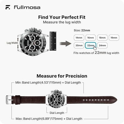 Fullmosa Watch Band, Quick Release Leather Watch Strap for Men Women, Replacement Bands Width 12mm 14mm 16mm 18mm 19mm 20mm 21mm 22mm 24mm