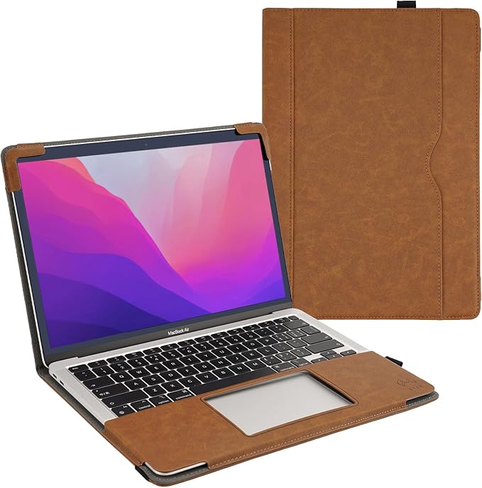 TYTX Compatible with MacBook Air 13 Inch Leather Case, for Model A2337 M1 A2179 A1932 2018-2021 Retina Display Touch ID, PU Leather Laptop Case with Pocket for Papers and Pen Holder, Brown