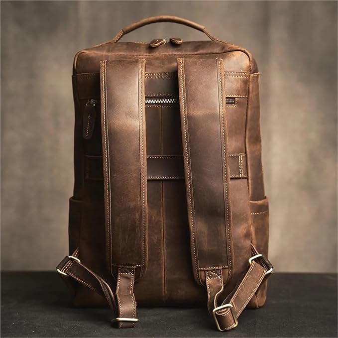 Leather Backpack Leather Backpack Men's Travel Business Bag Laptop School For 15.6 Inch