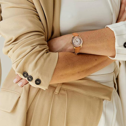 WOCCI 18mm Grace Leather Watch Band for Ladies, Top Grain Leather, Quick Release Replacement Strap with Rose Gold Buckle (Apricot Tan)