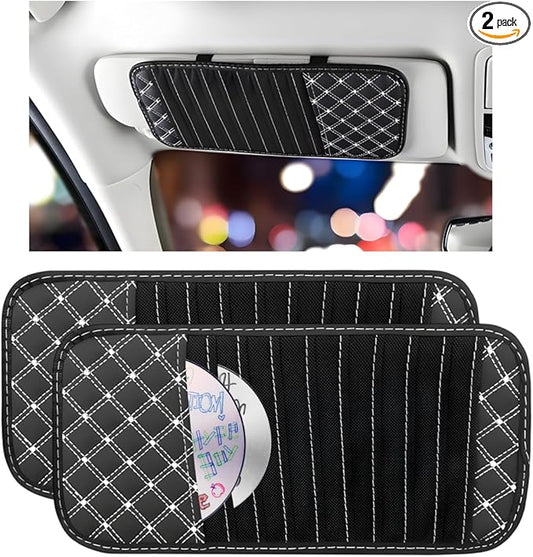 2PCS Car CD Visor Storage Cases, Sun Visor Organizer Disc Holder with 10 DVD Storage Sleeves, Vehicle Sunshade Anti-Scratch Leather CD Case Wallet for Car Truck SUV (White)