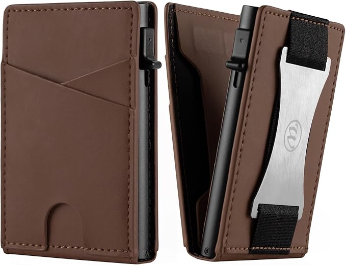 HITTIONA Minimalist Slim Wallet for Men - Mens Wallets Leather with POP UP Card Holder Wallet Fits Front Pocket, RFID Blocking Bifold Men`s Wallets with Metal Money Clip and Box