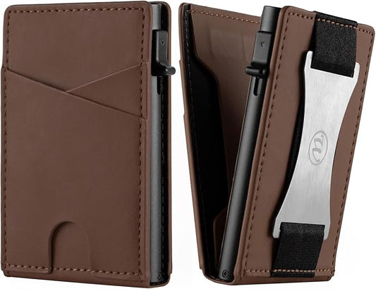 HITTIONA Minimalist Slim Wallet for Men - Mens Wallets Leather with POP UP Card Holder Wallet Fits Front Pocket, RFID Blocking Bifold Men`s Wallets with Metal Money Clip and Box