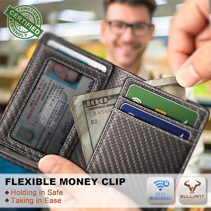 BULLIANT Slim Wallet For Men 12Cards,Magnetic Flip Build-in Money Clip Airtag Compatible-RFID Blocking