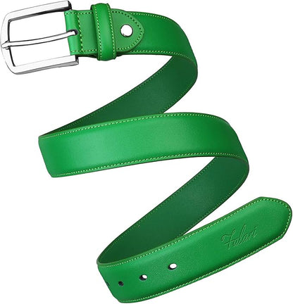 Falari Men Genuine Leather Casual Dress Belt With Single Prong Buckle, Classic Style Belt