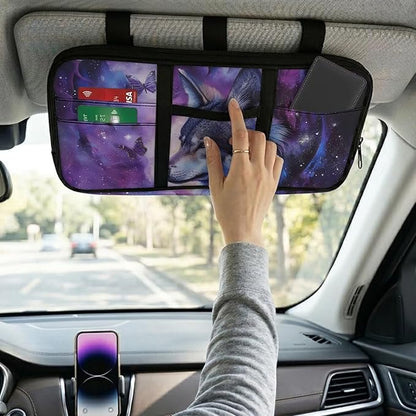 Wolf Car Sun Visor Organizer Card Cash Pouch with Multi-Pocket Pouch Case Bag for License Pen Key Auto Interior Accessories for SUV