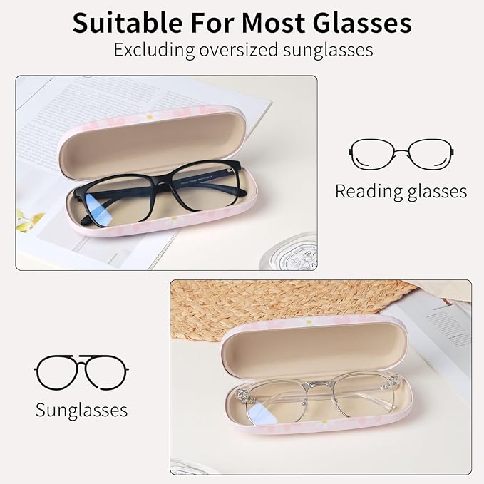 Glasses Case Hard Shell, Leather Protective Case for Sunglasses with Cleaning Cloth, Cute Eyeglass Cases for Women