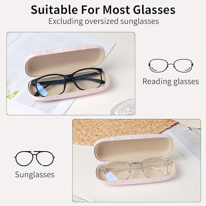 Glasses Case Hard Shell, Leather Protective Case for Sunglasses with Cleaning Cloth, Cute Eyeglass Cases for Women