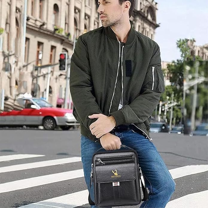 Messenger Bag for Men Crossbody Shoulder Purse Small Vintage PU Leather Satchel Pouch Side Crossover Handbag