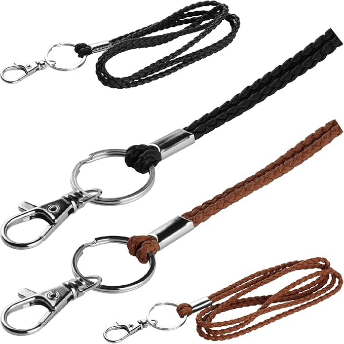 PLENTY Braided Leather Lanyard, 2PCS 19IN Strong Office Long Neck Strap with Clasp and Keychain for ID Badge and Keys