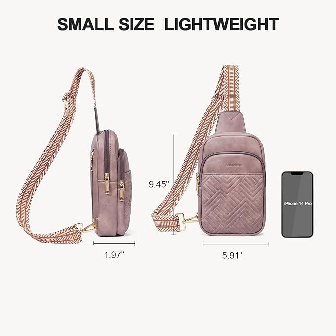 BOSTANTEN Sling Bag Quilted Crossbody Bags for Women Cross Body Purse Leather Fanny Pack with Adjustable Guitar Strap