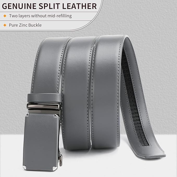 GAEKEAO Ratchet Belts for Men Dress Casual 1 3/12" Adjustable Genuine Leather Slide Buckle Designer Belt with Box Trim to Fit