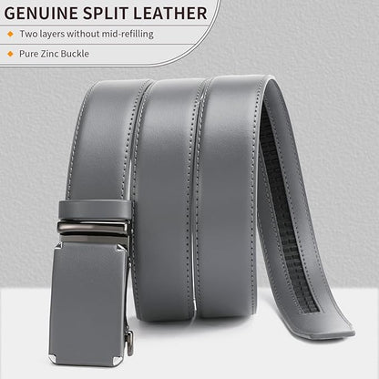 GAEKEAO Ratchet Belts for Men Dress Casual 1 3/12" Adjustable Genuine Leather Slide Buckle Designer Belt with Box Trim to Fit