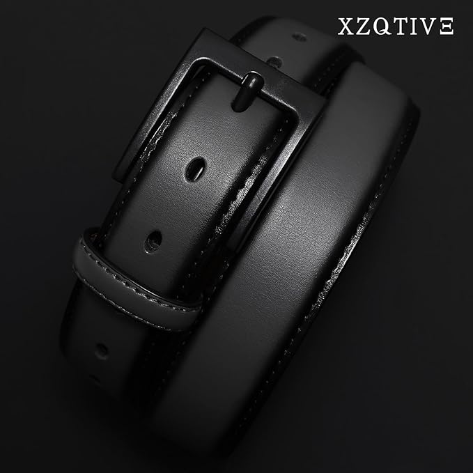 XZQTIVE TSA Belt For Men Metal Free Dress Belts Hypoallergenic Leather Belt With Black Buckle Nickle Free