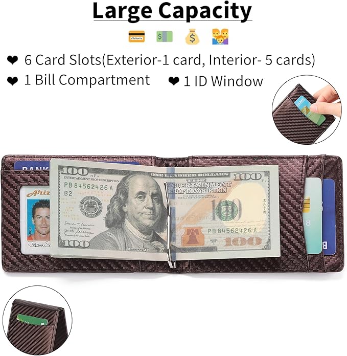 Wallet for Men Leather Slim Bifold Card Holder RFID Blocking Minimalist Front Pockets Wallet with Money Clip