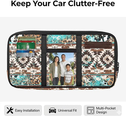 Tribal Pattern Car Sun Visor Storage Bag Sunglass Holder and Storage Pocket Auto Visor Storage Pouch with Multi-Pocket for License Pen Key