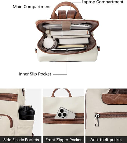 BOSTANTEN PU Leather Laptop Backpack for Women Designer Travel Backpack with Laptop Compartment Ladies Computer Shoulder Bags