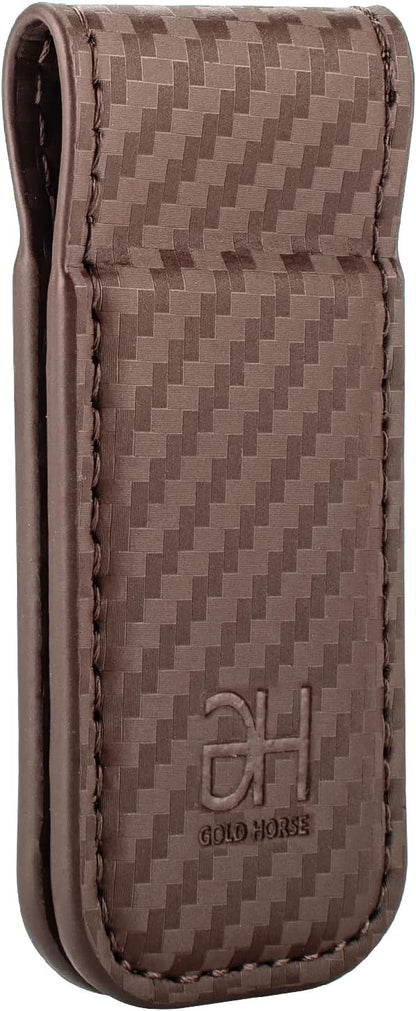 GH GOLD HORSE Slim Magnetic Money Clip Genuine Leather Business Card Holder for Men (Coffee)