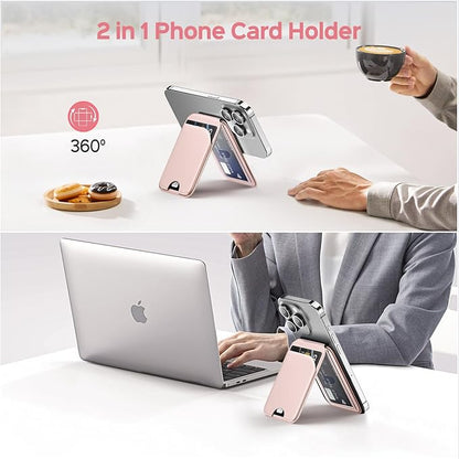 QYQBOON Mag-Safe Wallet for Women Strongest Magnetic Lightweight Phone Wallet Stand Adjustable Leather Card Holder for iPhone 17/16/15/14/13/12 Series, Not for iPhone 13/12 Mini (Pink)