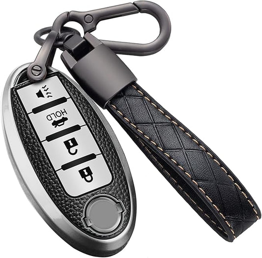 Montague Key Fob Cover for Nissan with Keychain Accessories, Premium Soft TPU Full Protection Key Case for Altima Rogue Sentra Maxima Pathfinder Frontier Titan Smart Key Shells (4-Buttons, Silver)