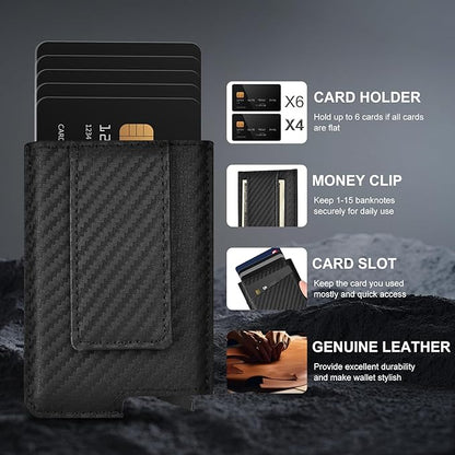 Dinghao RFID Blocking Slim Money Clip Aluminum Wallet Minimalist Automatic Pop-up Card Case (carbon fiberblack)