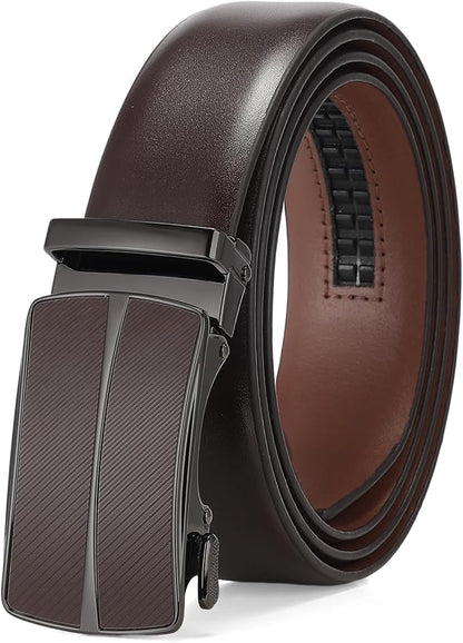 SENDEFN Men's Leather Belt - Automatic Ratchet Slide Buckle, Easy Trim-to-Fit Function, Packaged with Gift Box