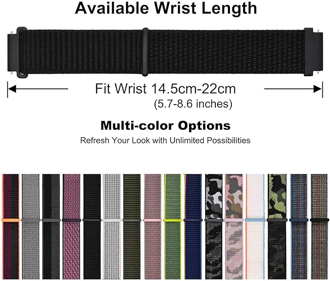 WOCCI 16mm Adjustable Nylon Watch Band, Quick Release Sport Loop Strap (Black)