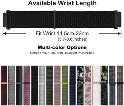 WOCCI 16mm Adjustable Nylon Watch Band, Quick Release Sport Loop Strap (Black)