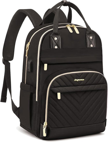 Laptop Backpack for Women Work Bag - Fits 18 Inch Laptop Bag Travel Work Backpack Anti-theft Bags with USB Charging Business Computer Waterproof Backpack Purse for Nurse Teacher Black