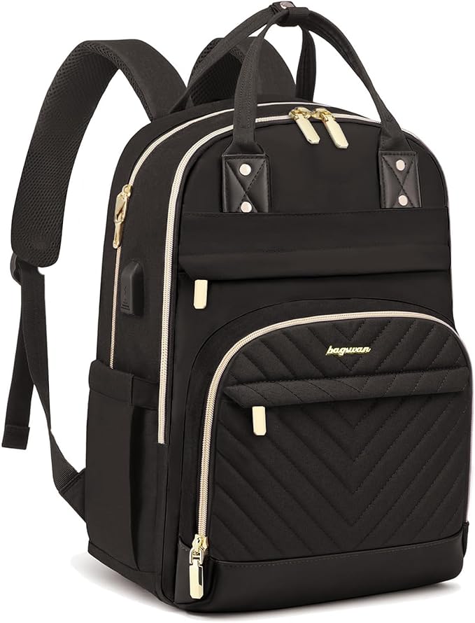 Laptop Backpack for Women Work Bag - Fits 17.3 Inch Laptop Bag Travel Work Backpack Anti-theft Bags with USB Charging Business Computer Waterproof Backpack Purse for Nurse Teacher Black