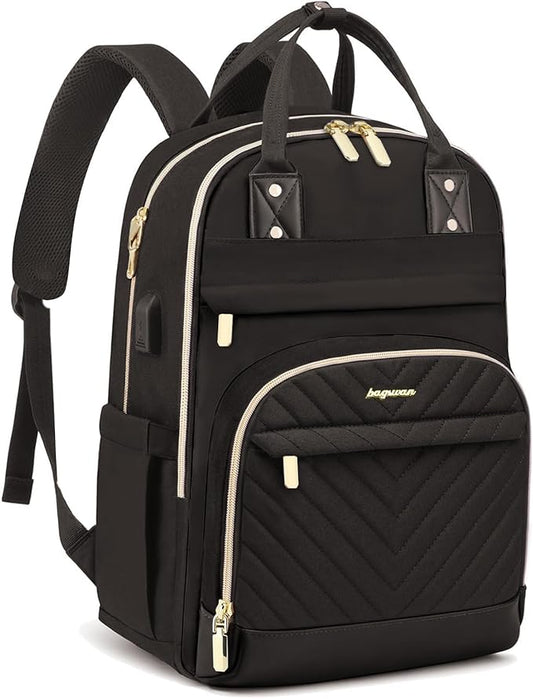 Laptop Backpack for Women Work Bag - Fits 17.3 Inch Laptop Bag Travel Work Backpack Anti-theft Bags with USB Charging Business Computer Waterproof Backpack Purse for Nurse Teacher Black