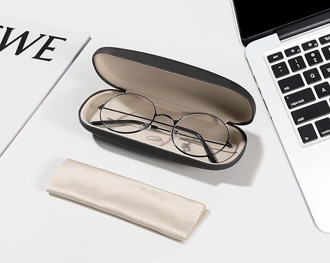 MoKo Glasses Case, PU Leather Eyeglasses Cases with Cloth，Glasses Case Hard Shell Suitable for Most Glasses, Black