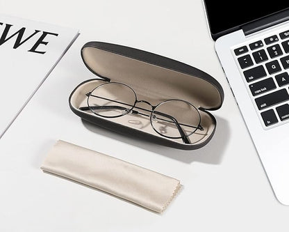 MoKo Glasses Case, PU Leather Eyeglasses Cases with Cloth，Glasses Case Hard Shell Suitable for Most Glasses, Black