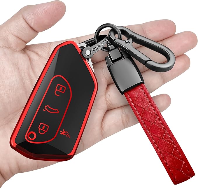 Sindeda for Volkswagen Key Fob Cover with Keychain Soft Full Protection Key Shell Key Case Compatible with VW MK8 Golf/GTI Skoda Octavia (Red)