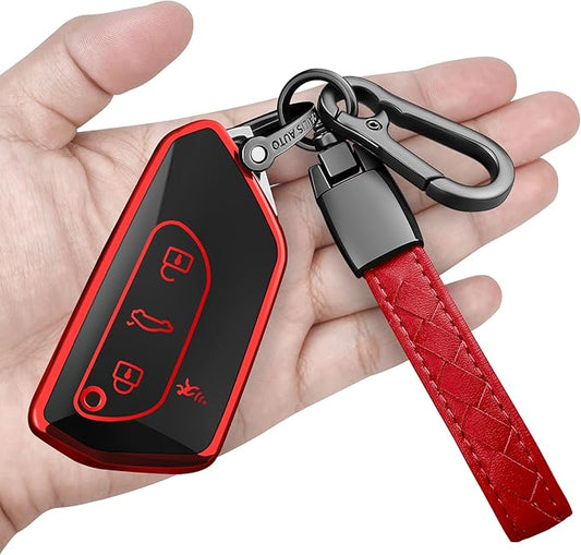 Sindeda for Volkswagen Key Fob Cover with Keychain Soft Full Protection Key Shell Key Case Compatible with VW MK8 Golf/GTI Skoda Octavia (Red)