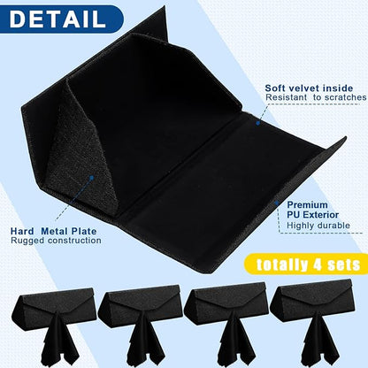 Flutesan 4 Pack Foldable Glasses Sunglasses Case PU Hard Shell Collapsible Eyeglasses Leather Case 4 Cleaning Cloths
