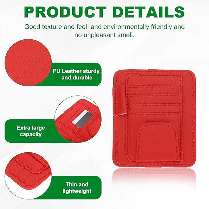 PATIKIL 1 Pcs Car Sun Visor Organizer, 6.1 x 4.9 Inch PU Leather Vehicle Storage Pouch Holder for Sunglasses Card Pen Driver License Car Accessories, Red
