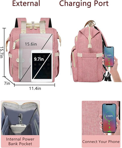 FALANKO Backpack for Women,Wide Open Work Large Student Bookbag for 15.6 Inch Laptop,Doctor Teacher Nurse College School Travel Bag,Water Resistant Laptop Bookbag Computer Back Pack Pink