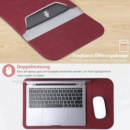HYZUO 13.3-14 Inch Laptop Sleeve Case for MacBook Pro 14 M5/M4/M3/M2/M1 Pro/Max A3426 A3427 2026-2021, 13.3" MacBook Air/Pro, 13.5-13.8 Surface Laptop, HP Envy 13, Faux Suede Leather, Wine Red