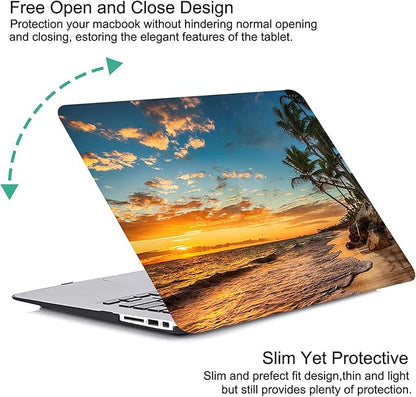 KEROM Compatible with MacBook Pro 13 inch Case 2022-2016 Release M2 M1 A2338 A2289 A2251 A2159 A1989 A1706, Plastic Hard Shell Case & Keyboard Cover, Has Logo Cutout, Beach Sunset