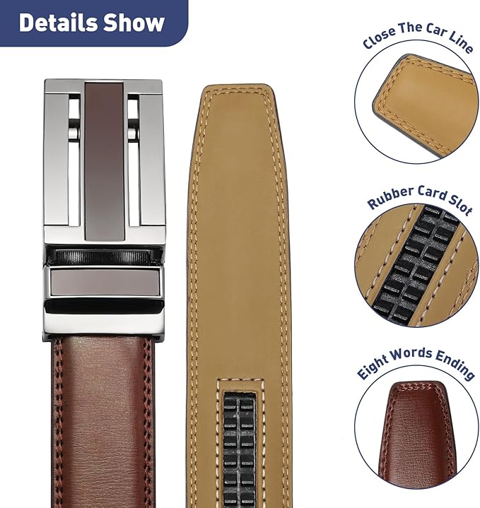 Men's Belt, Leather Ratchet Belt For Men's Dress 3.0cm,1 1/8" Size Adjusted Automatic Buckle
