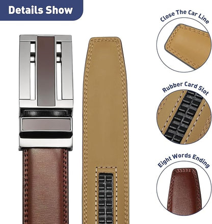Men's Belt, Leather Ratchet Belt For Men's Dress 3.0cm,1 1/8" Size Adjusted Automatic Buckle
