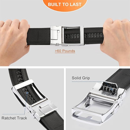 GAEKEAO Ratchet Belt for Men Genuine Leather 1 3/8" - Micro-Adjust Buckle Trim to Fit Dress Belt Casual to Formal Gift Boxed