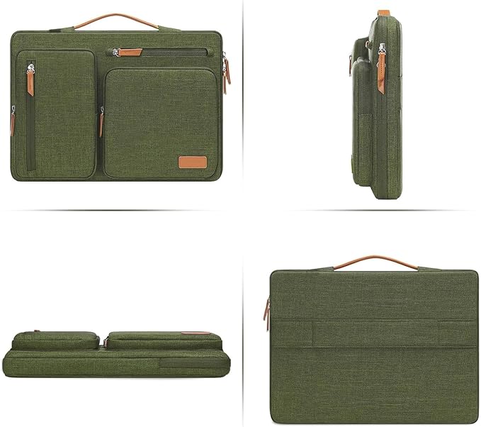 MOSISO 360 Protective Laptop Case 14 inch, 14 inch Laptop Sleeve Compatible with HP Lenovo Dell ASUS Acer, HP, Dell Latitude, Lenovo, Side Open Carrying Case with 4 Zipper Pockets&Handle, Olive Green