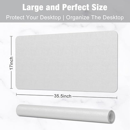Hsurbtra Desk Pad, 35.5" x 17" PU Leather Desk Mat, XXL Extended Mouse Pad, Waterproof Desktop Blotter Protector, Non-Slip Ultra Thin Large Laptop Keyboard Writing Mat for Office Home, Gray